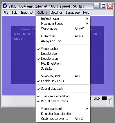 WinVICE settings